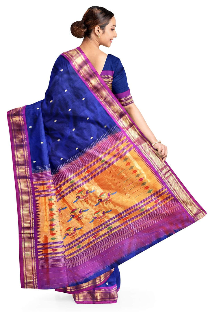 Handwoven Paithani pure silk saree in violet with  mango motifs