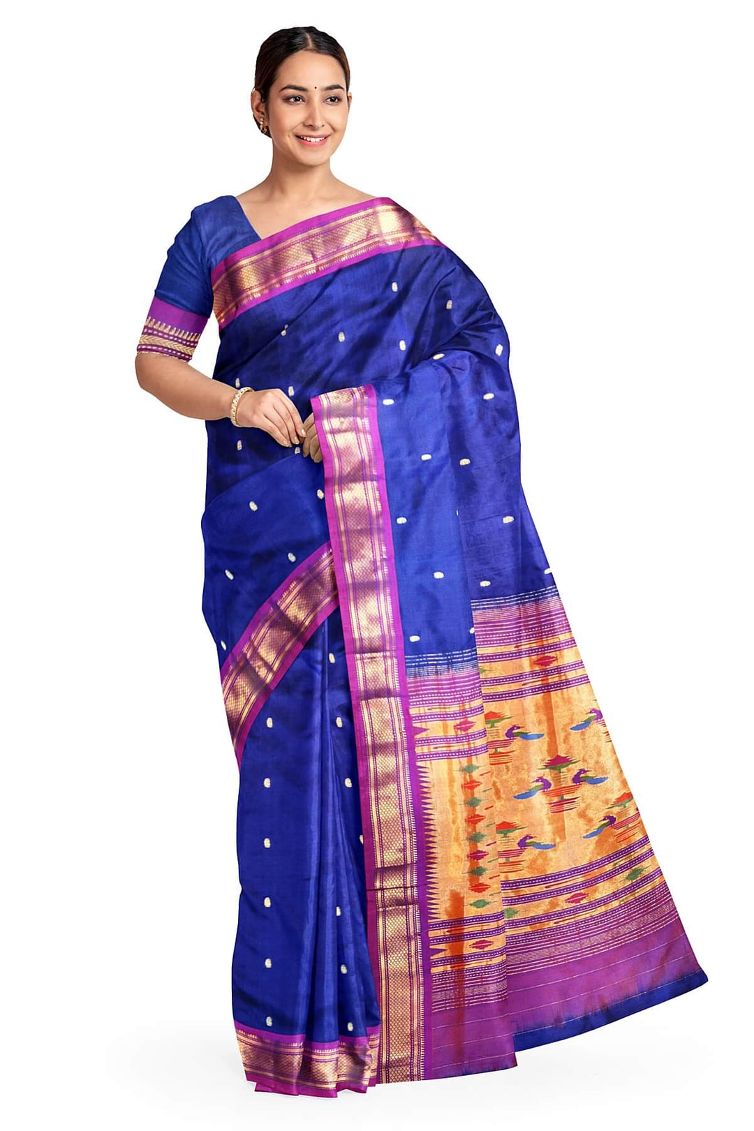 Handwoven Paithani pure silk saree in violet with  mango motifs