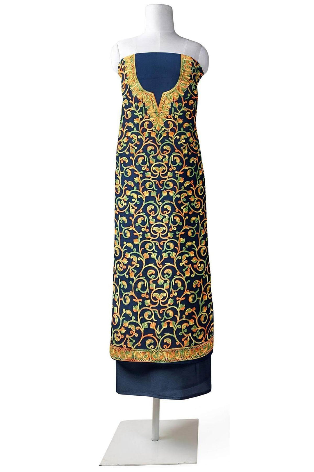 kashmiri silk dress material Pure Silk Kashmiri Suit Three-Piece With Tilla Embroidery