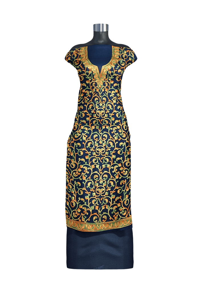 Crepe silk salwar suit material with Kashmiri hand embroidery