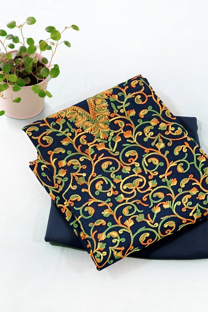 Crepe silk salwar suit material with Kashmiri hand embroidery