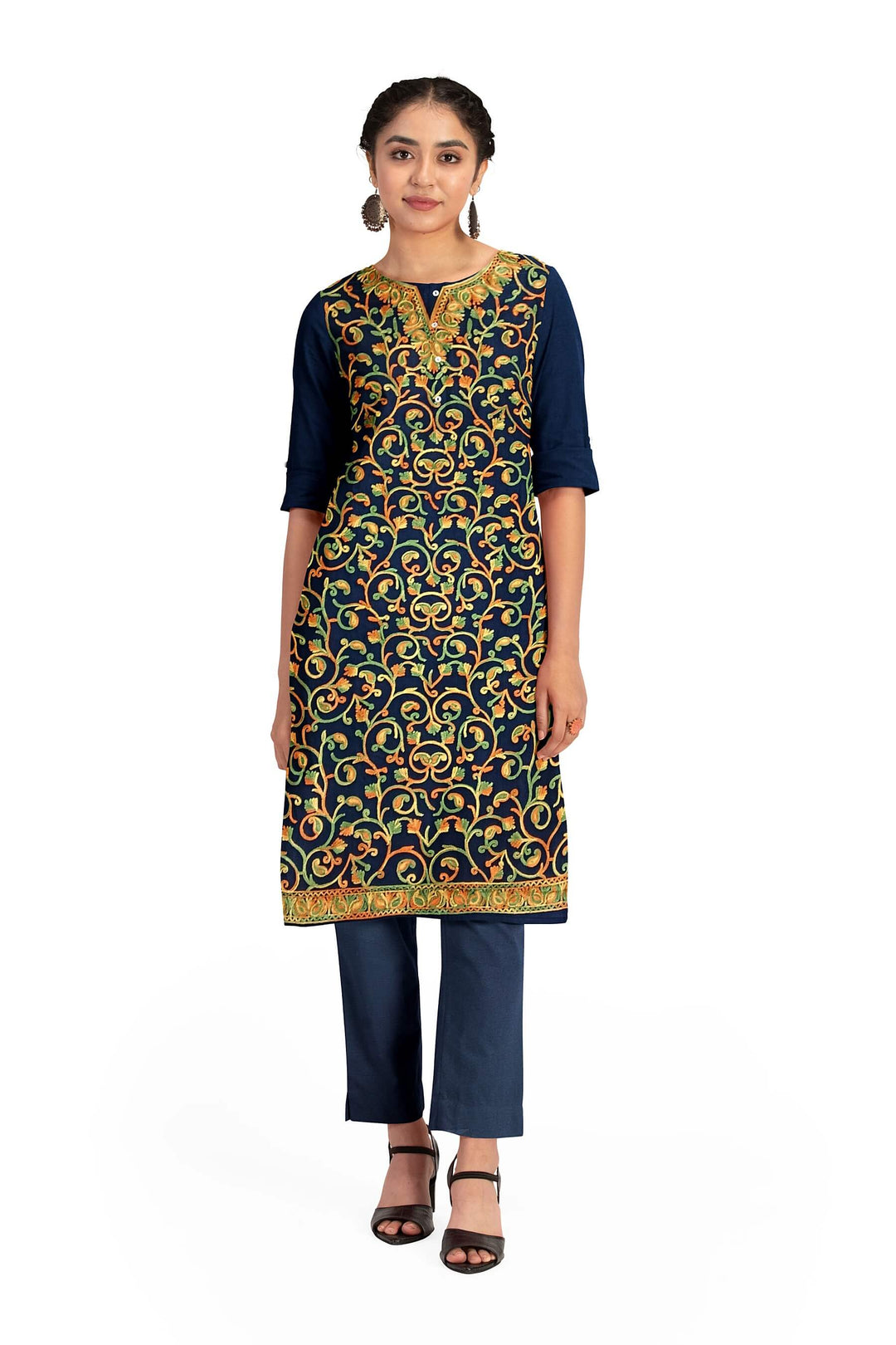 Crepe silk salwar suit material with Kashmiri hand embroidery