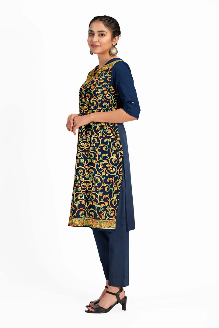 Crepe silk salwar suit material with Kashmiri hand embroidery