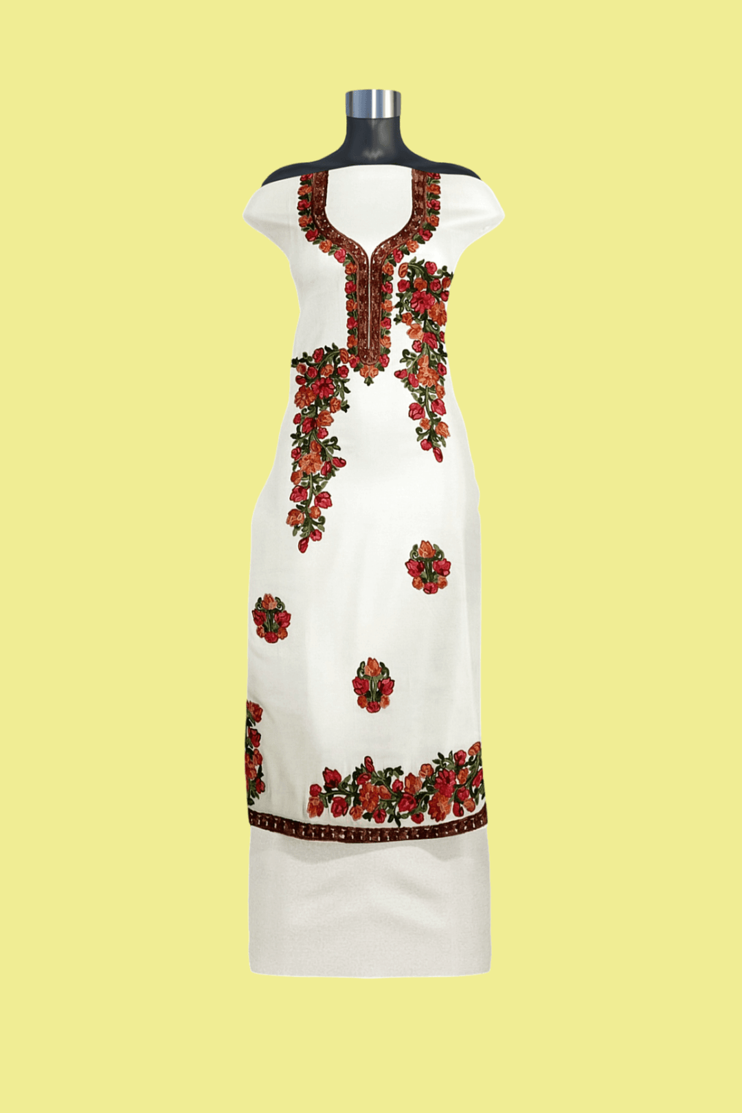 Crepe silk salwar suit material with Kashmiri hand embroidery