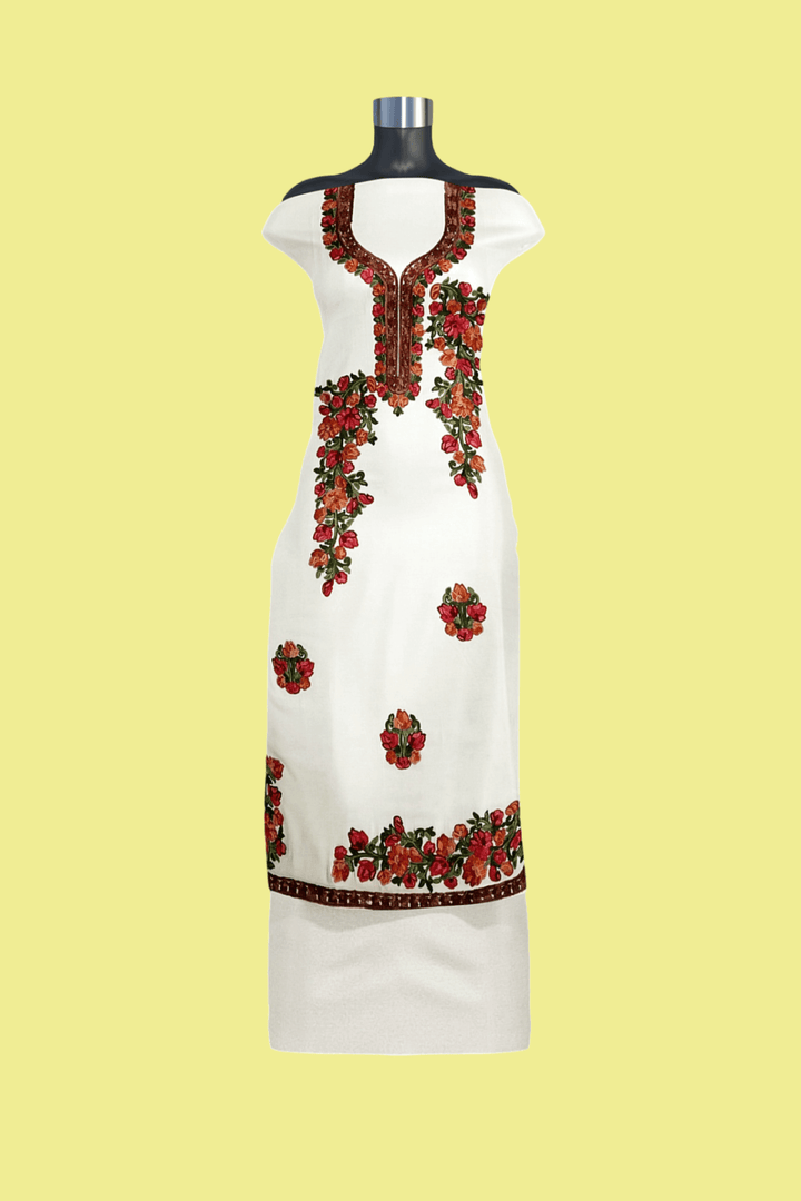 Crepe silk salwar suit material with Kashmiri hand embroidery