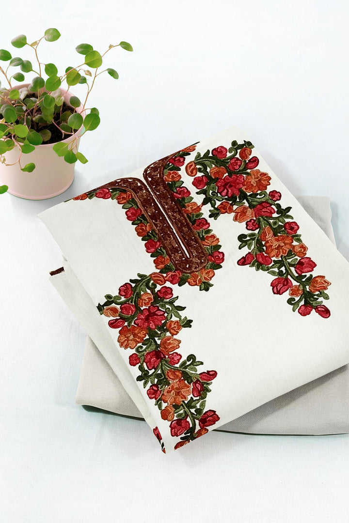 Crepe silk salwar suit material with Kashmiri hand embroidery