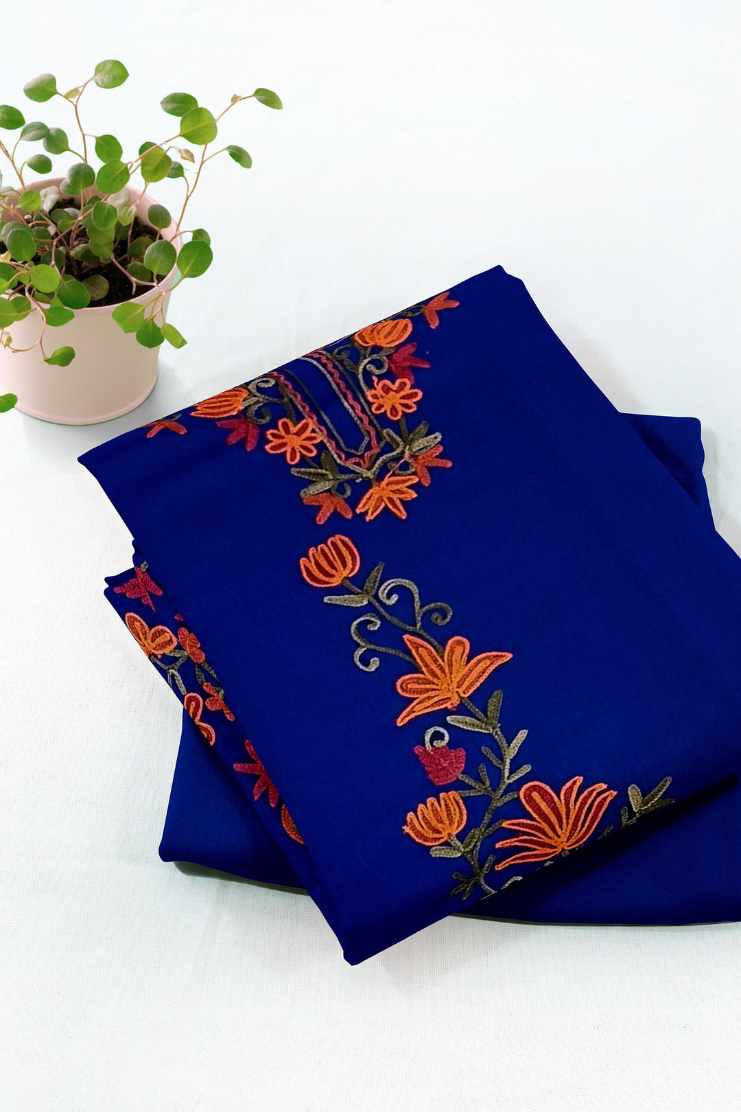 Crepe silk salwar suit material with Kashmiri hand embroidery .