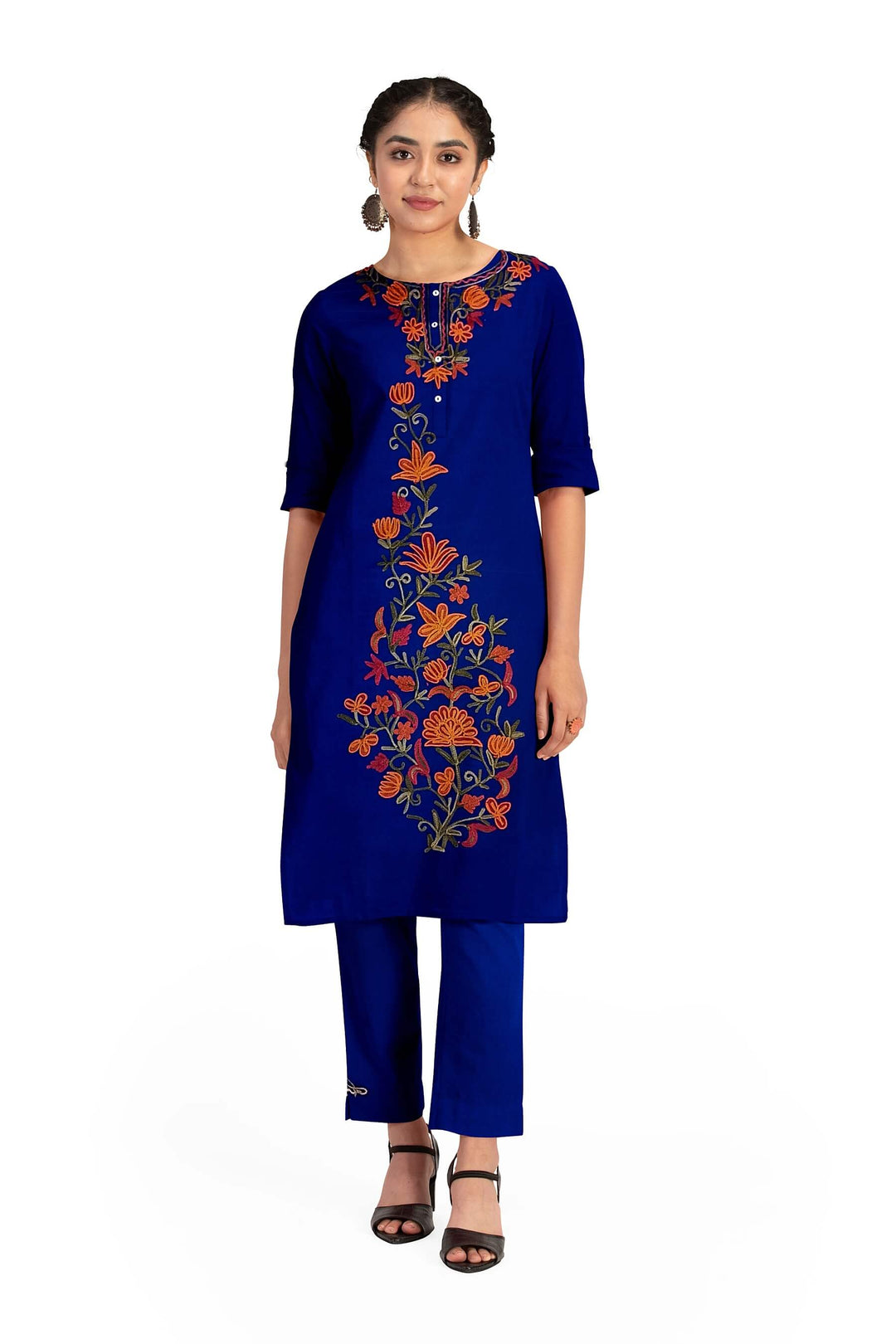 Crepe silk salwar suit material with Kashmiri hand embroidery .