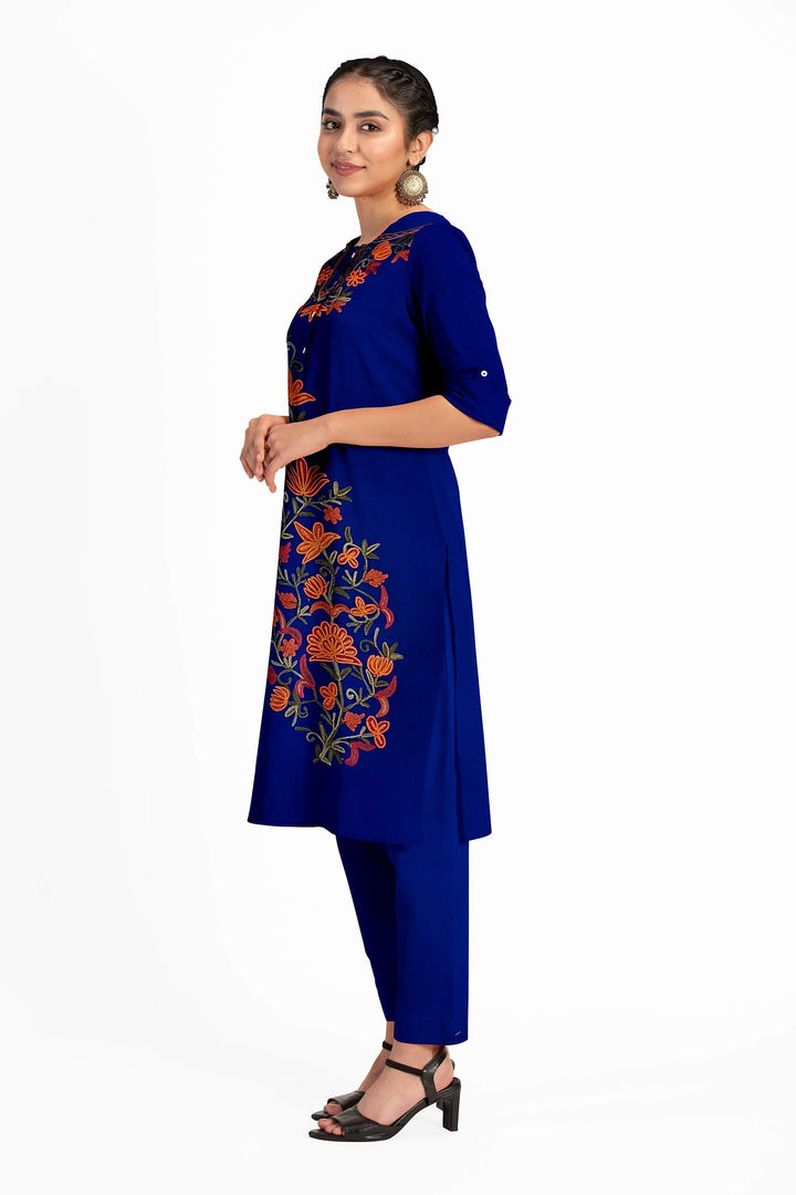 Crepe silk salwar suit material with Kashmiri hand embroidery .
