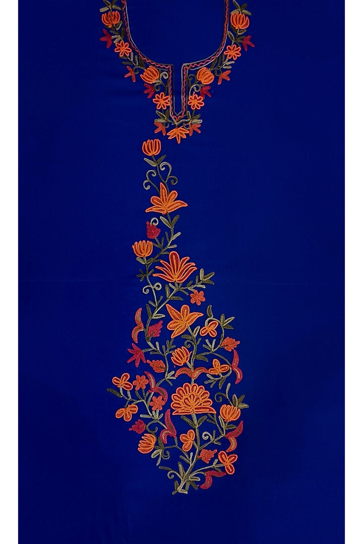 Crepe silk salwar suit material with Kashmiri hand embroidery .