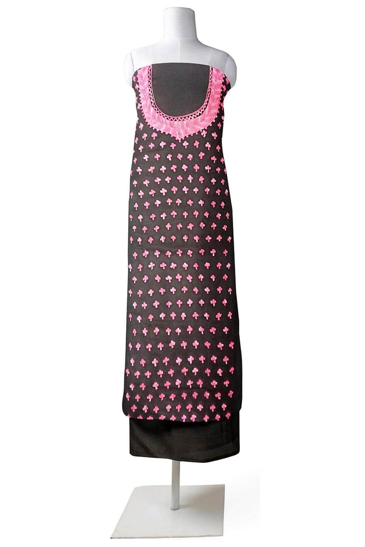 Crepe silk salwar suit material with Kashmiri hand embroidery .