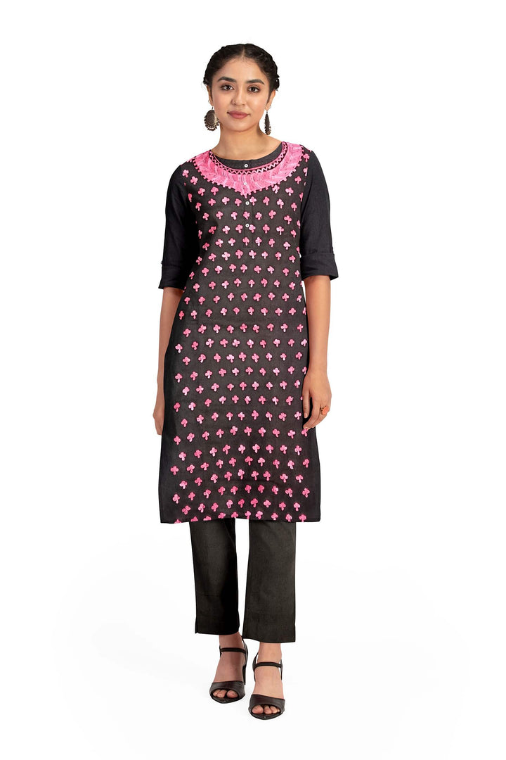 Crepe silk salwar suit material with Kashmiri hand embroidery .