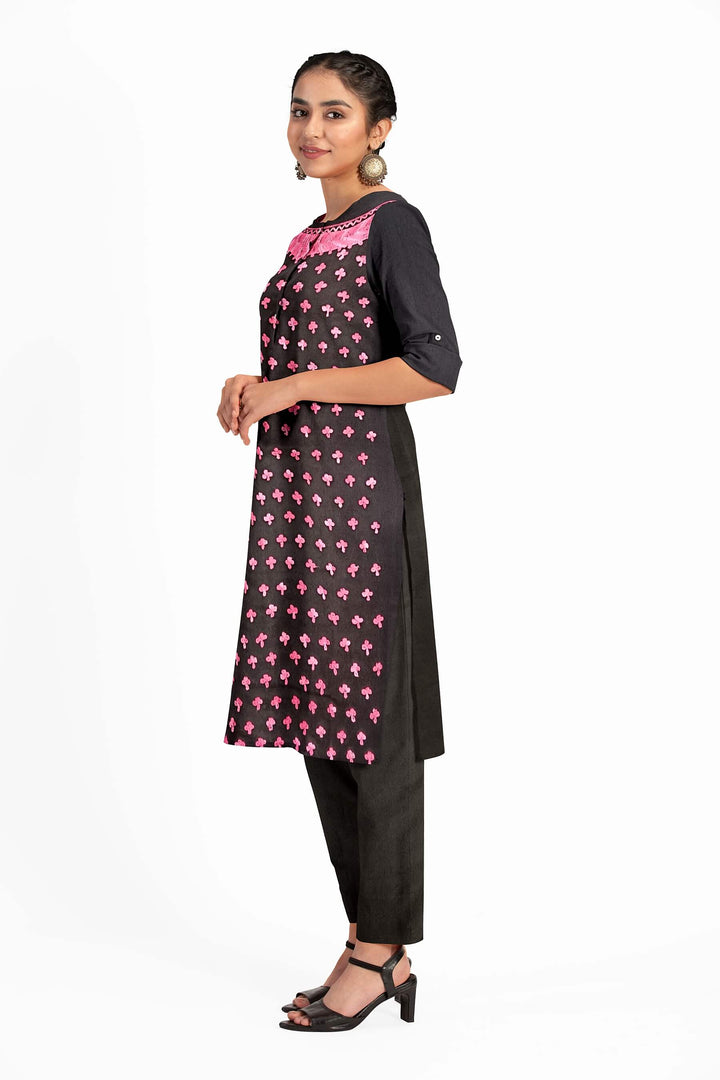 Crepe silk salwar suit material with Kashmiri hand embroidery .