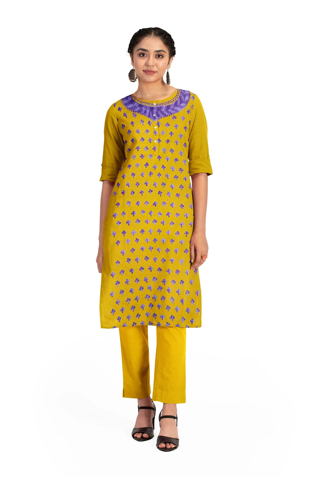 Crepe silk salwar suit material with Kashmiri hand embroidery.