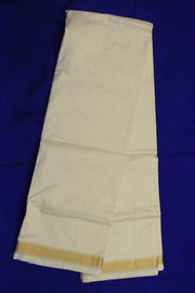 Pure silk Dhoti /Panche  and Angavastram/Shalye  in off white  with 1 inch gold border