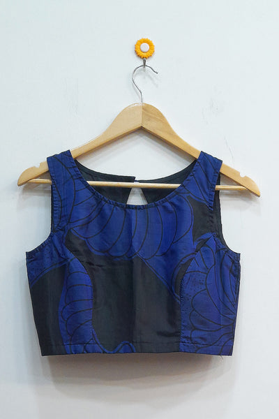 Pure silk  boat neck  blouse in blue & black