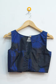 Pure silk  boat neck  blouse in blue & black