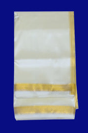 Silk Dhoti /Panche  and Angavastram/Shalye  in off white  with 1 inch gold border