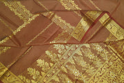 Kora silk saree in coffee brown with  floral motifs in gold