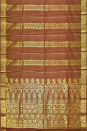 Kora silk saree in coffee brown with  floral motifs in gold