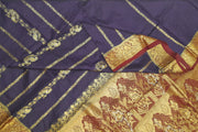 Kora silk saree in navy blue with  floral motifs in gold