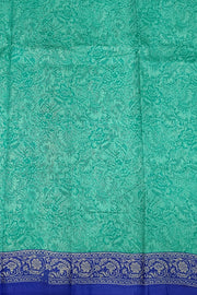 Printed pure silk saree in teal blue