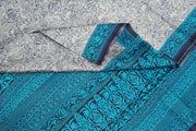 Printed pure silk saree in bluish grey in floral pattern
