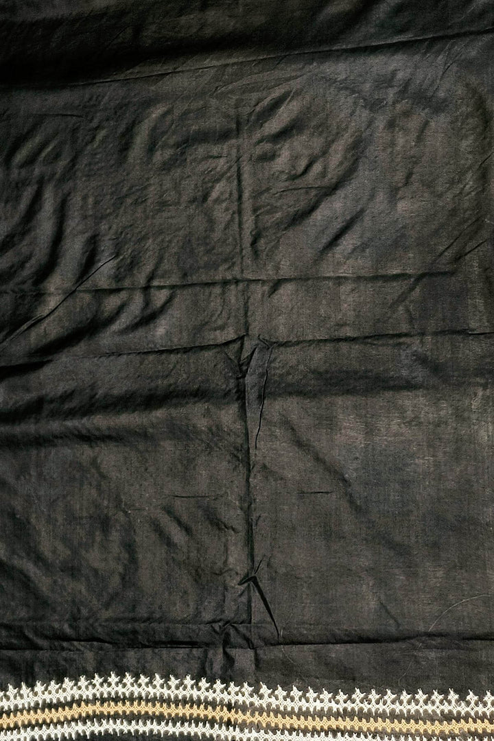 Hand embroidery Kutch work on pure silk saree in black