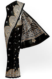 Hand embroidery Kutch work on pure silk saree in black