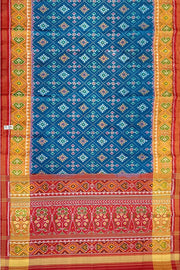 Handwoven Patola pure silk saree in prussian blue in chokta bhat pattern