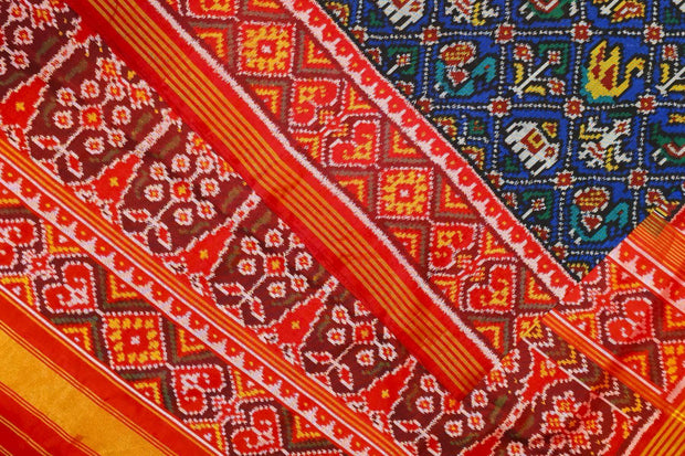 Premium patola pure silk saree in narikunj pattern in napthol blue