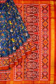 Premium patola pure silk saree in narikunj pattern in napthol blue