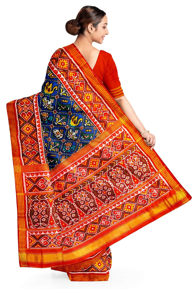Premium patola pure silk saree in narikunj pattern in napthol blue
