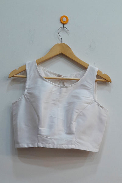 Raw silk  boat neck  blouse in white