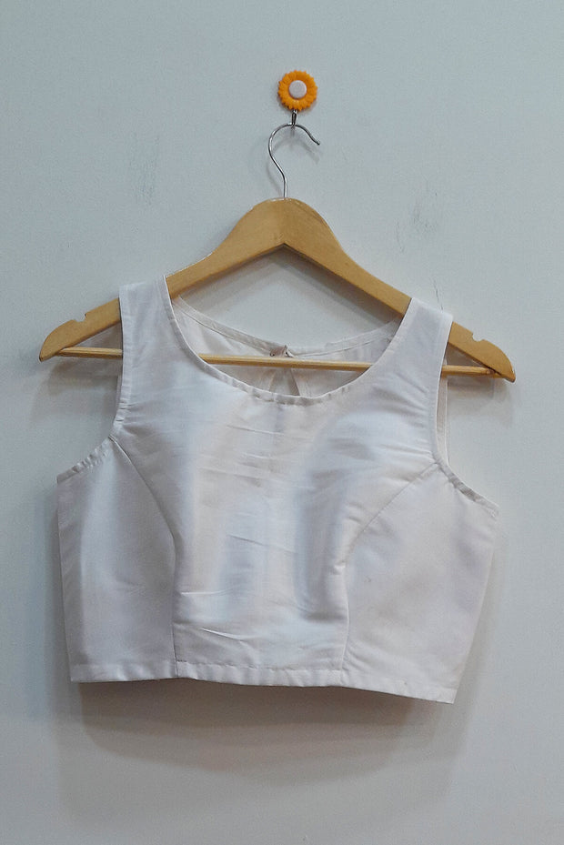 Raw silk  boat neck  blouse in white