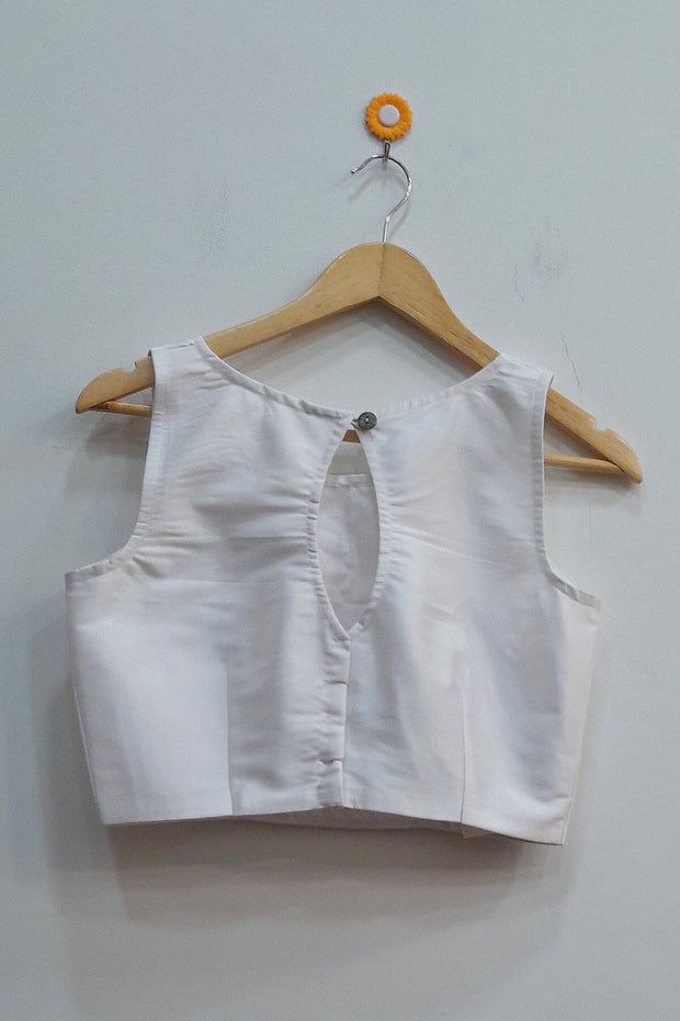 Raw silk  boat neck  blouse in white