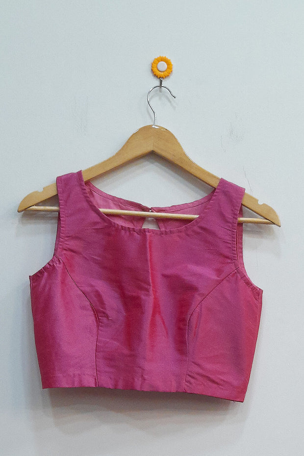 Raw silk  boat neck  blouse in onion pink