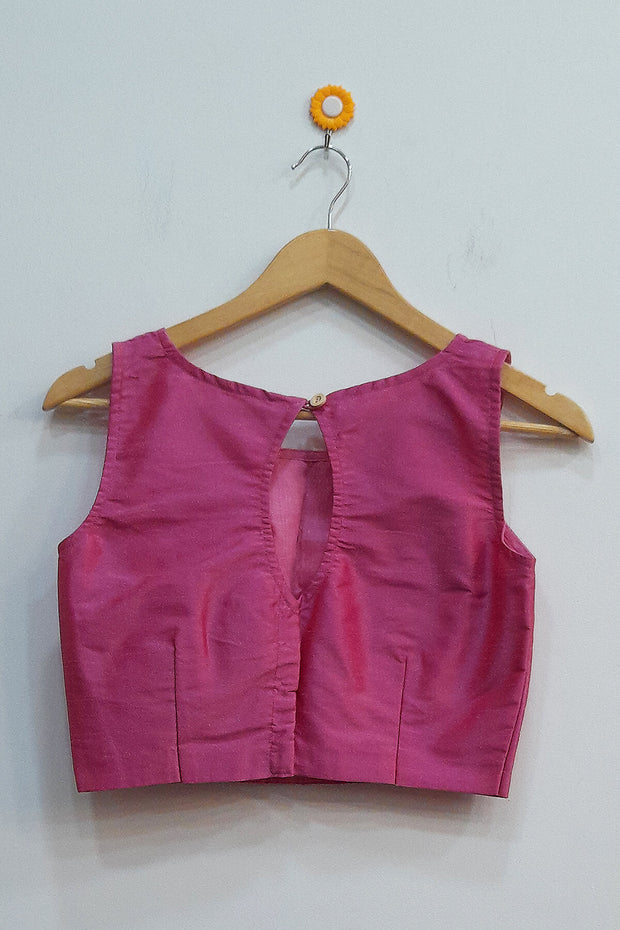 Raw silk  boat neck  blouse in onion pink