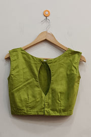 Raw silk  boat neck  blouse in green