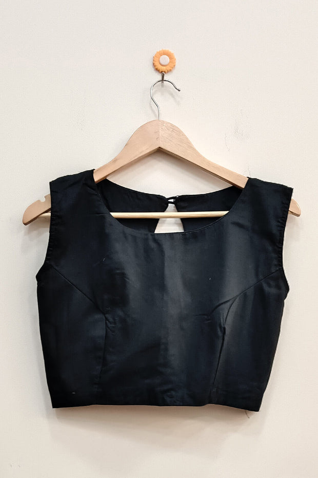 Raw silk  boat neck  blouse in black
