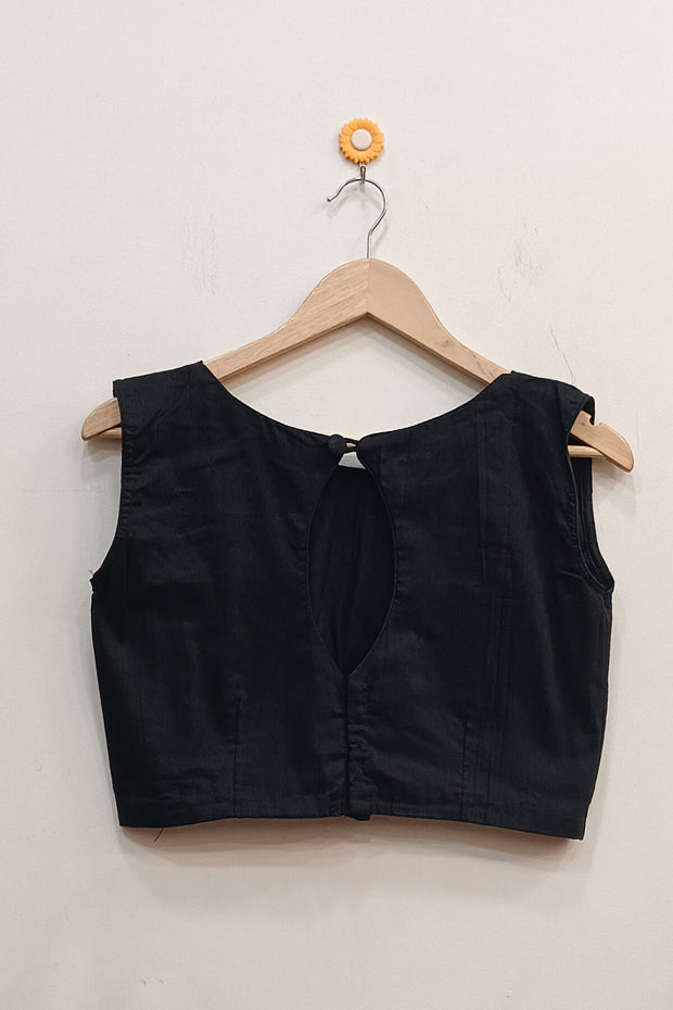 Raw silk  boat neck  blouse in black