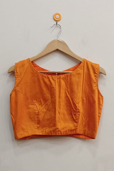 Raw silk  boat neck  blouse in orange
