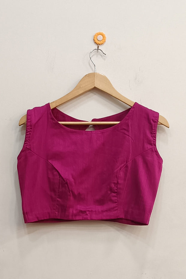 Raw silk  boat neck  blouse in magenta