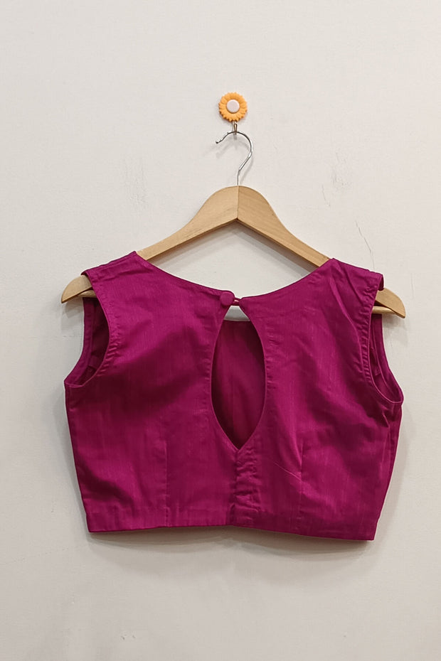 Raw silk  boat neck  blouse in magenta