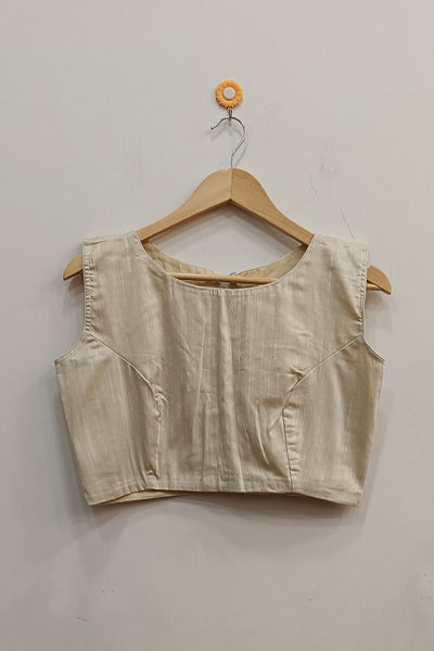 Raw silk  boat neck  blouse in off white