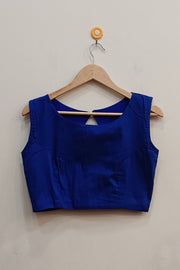 Raw silk  boat neck  blouse in blue