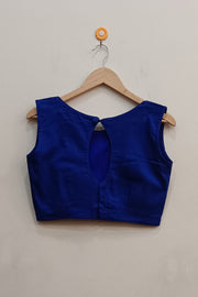 Raw silk  boat neck  blouse in blue