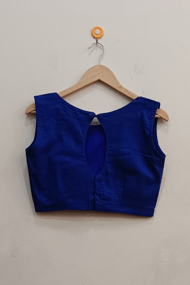 Raw silk  boat neck  blouse in blue