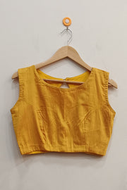 Raw silk  boat neck  blouse in mustard