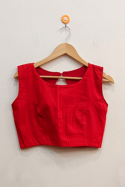 Raw silk  boat neck  blouse in red